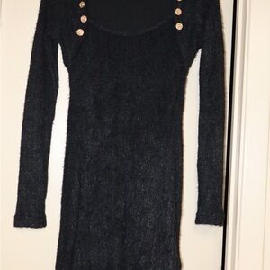 Black Long Sleeve Ribbed Bodycon Dress for Cocktail